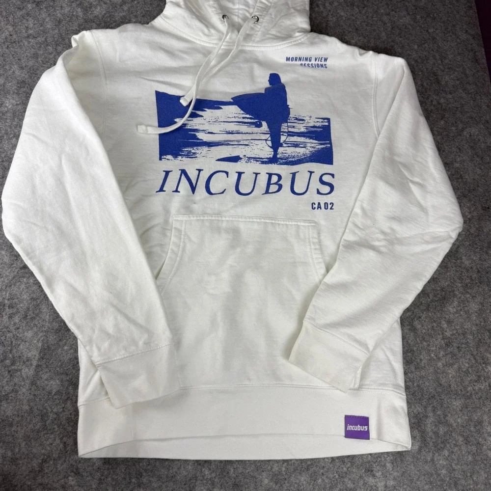 Incubus Morning View Sessions CA 02 Band Hoodie White Blue Graphic Small